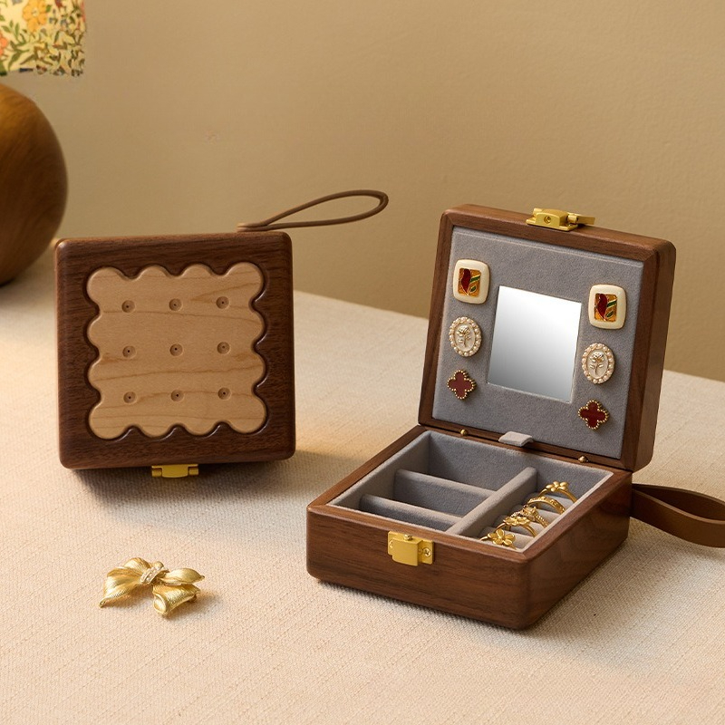 Travel Jewellery & Accessories Organiser - Solid Wood Cute Jewelry Box Earrings