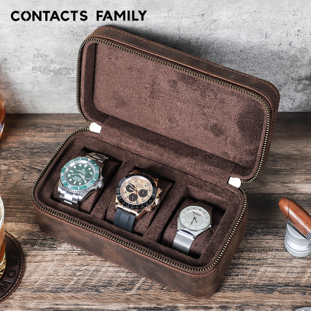 Travel Jewellery & Accessories Organiser - CONTACT'S FAMILY 3 Grids Genuine leather