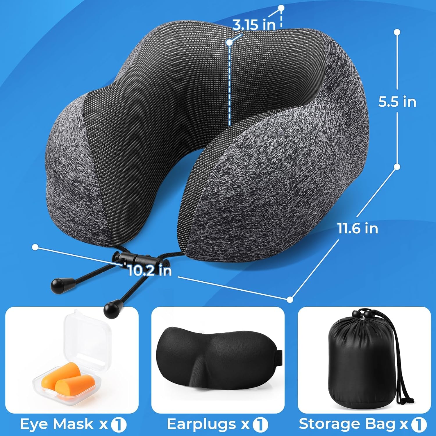 Travel Pillow Set with Memory  - Earplug Set Foam avaliação e preço