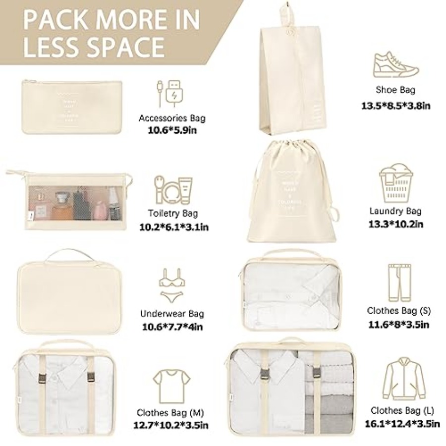8 Set Packing Cubes for Travel - Travel Accessories Set avaliação e preço