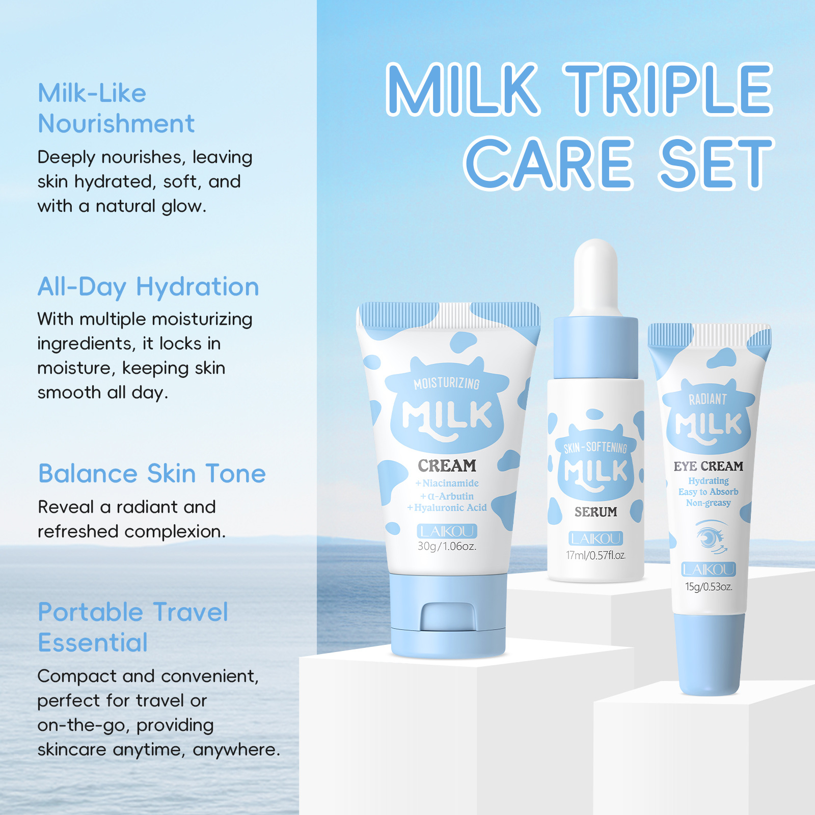 LAIKOU Milk 3Pcs Travel Skinca - Travel Accessories Set avaliação e preço