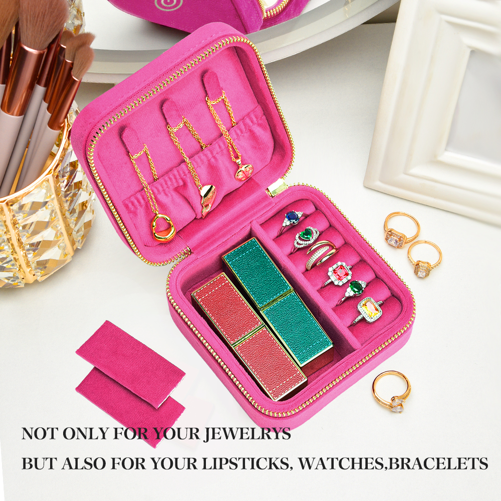 TAIMY Rose Pink Velvet Jewelry - Travel Jewellery & Accessories Organiser avaliação e preço